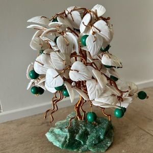 Vintage Bonsai Tree Copper & Carved MOP Shell Mounted on Rock - Handmade Bonsai